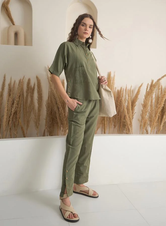 sanskrutihomes Women Olive Viscose Rayon Top and Pants Set